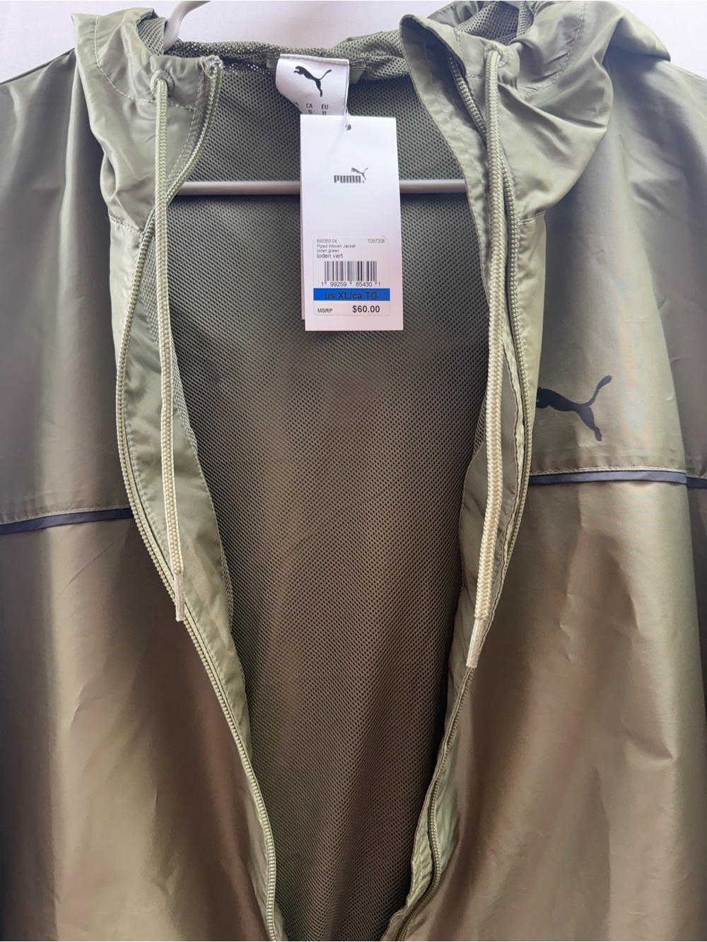 Puma Olive Lightweight Hooded Windbreaker Jacket - Picture 4 of 4